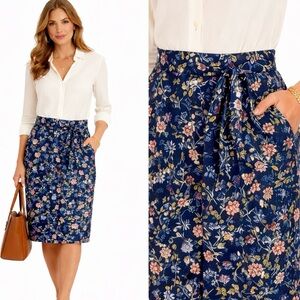 NWT Lauren Ralph Lauren Floral Button Front Tie Waist Midi Pencil Skirt Sz 8💛